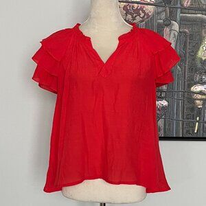 Nanette Lapore Red-Orange Tiered Sleeve Blouse L